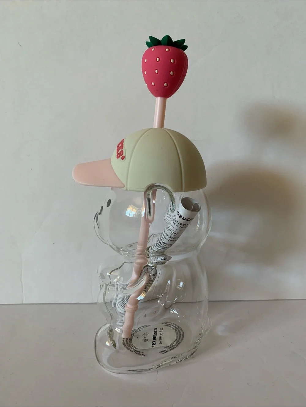 NWT. Starbucks Pink Barista Drink Strawberry Bear Cup Glass 2026 100% Authentic